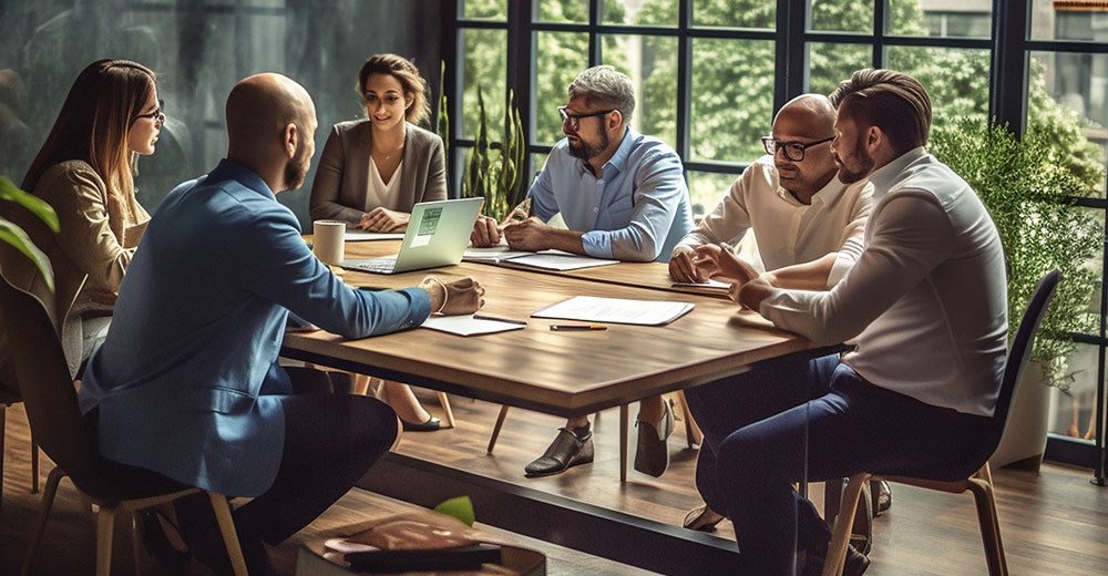Business leaders meet to discuss strategy, vendor relationships, and operational planning.
