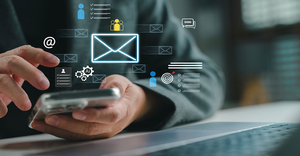 Business user managing email campaigns and customer engagement from a mobile device