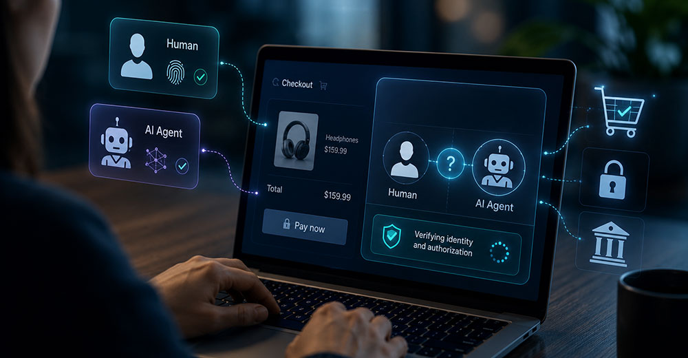 online purchase system verifying whether a transaction is being initiated by a human user or an AI agent
